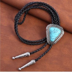 Handmade Leather Triangle Shape Western Cowboy Bola Tie Turquoise, Black, White